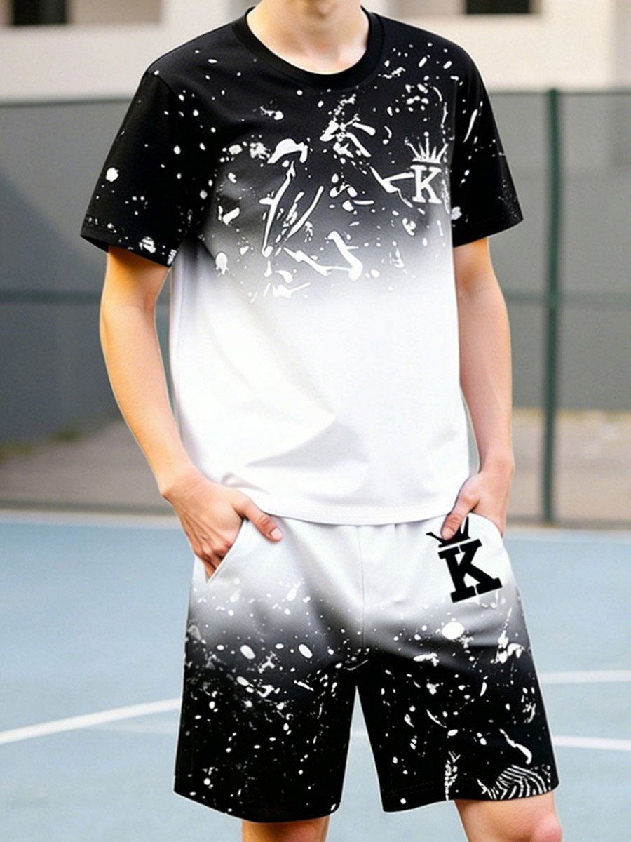 Men Color Block T-Shirt and Shorts Co-Ords