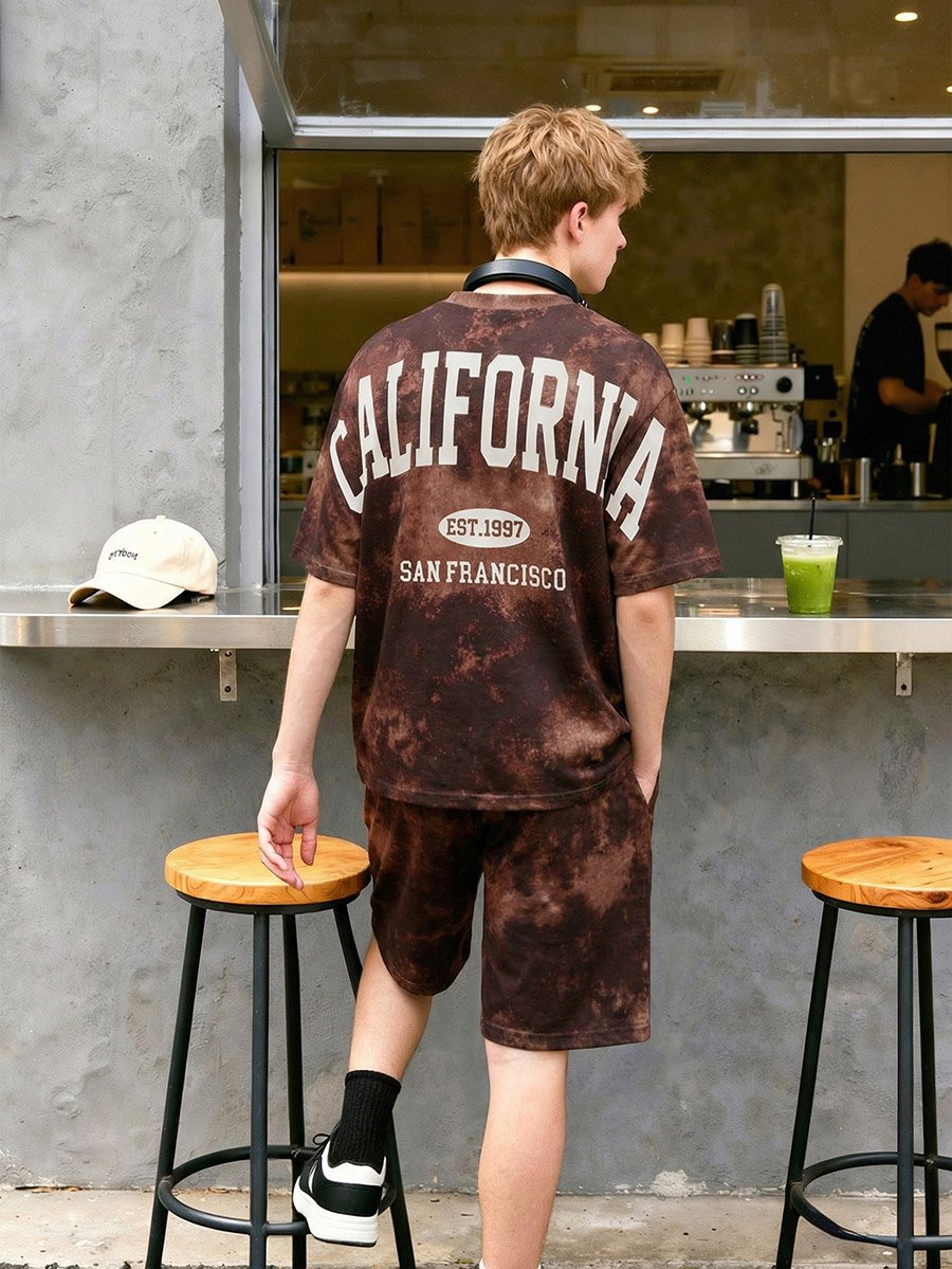Men Tie-Dye Print Relaxed Fit T-Shirt and Shorts Set
