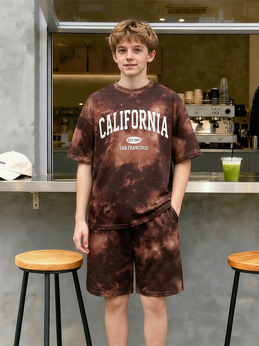 Men Tie-Dye Print Relaxed Fit T-Shirt and Shorts Set