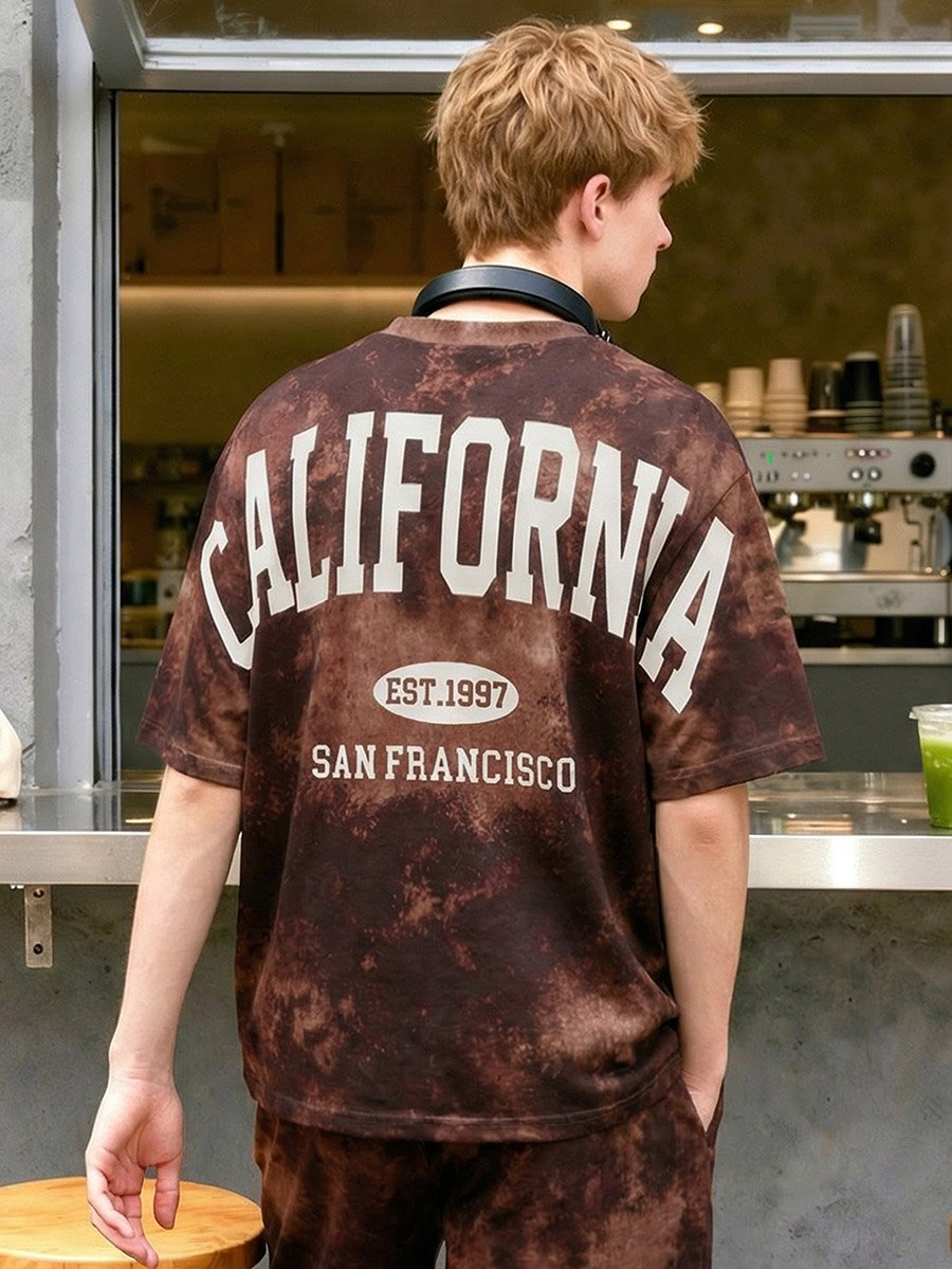 Men Tie-Dye Print Relaxed Fit T-Shirt and Shorts Set