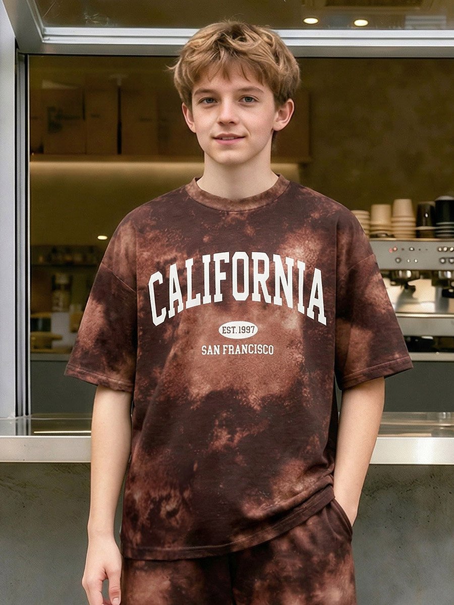 Men Tie-Dye Print Relaxed Fit T-Shirt and Shorts Set
