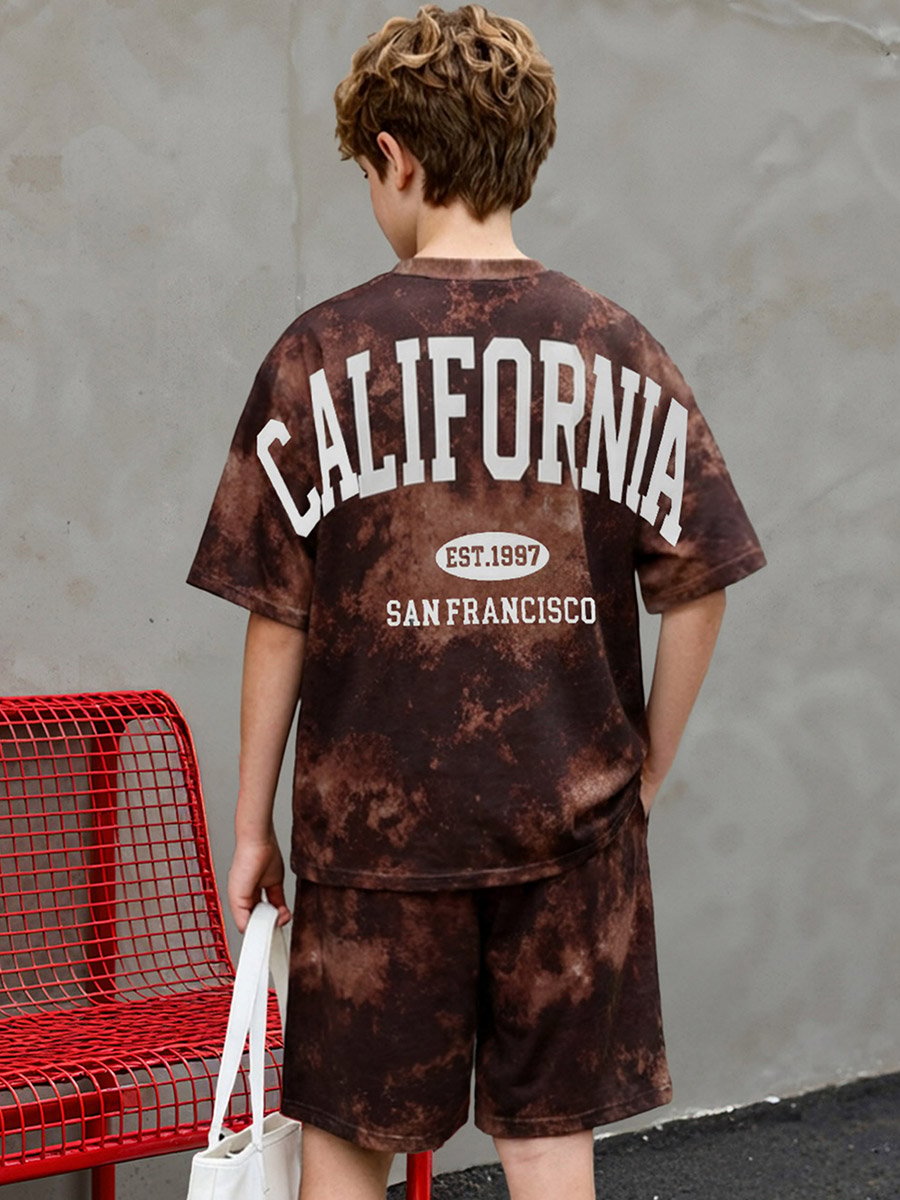 Men Tie-Dye Print Relaxed Fit T-Shirt and Shorts Set