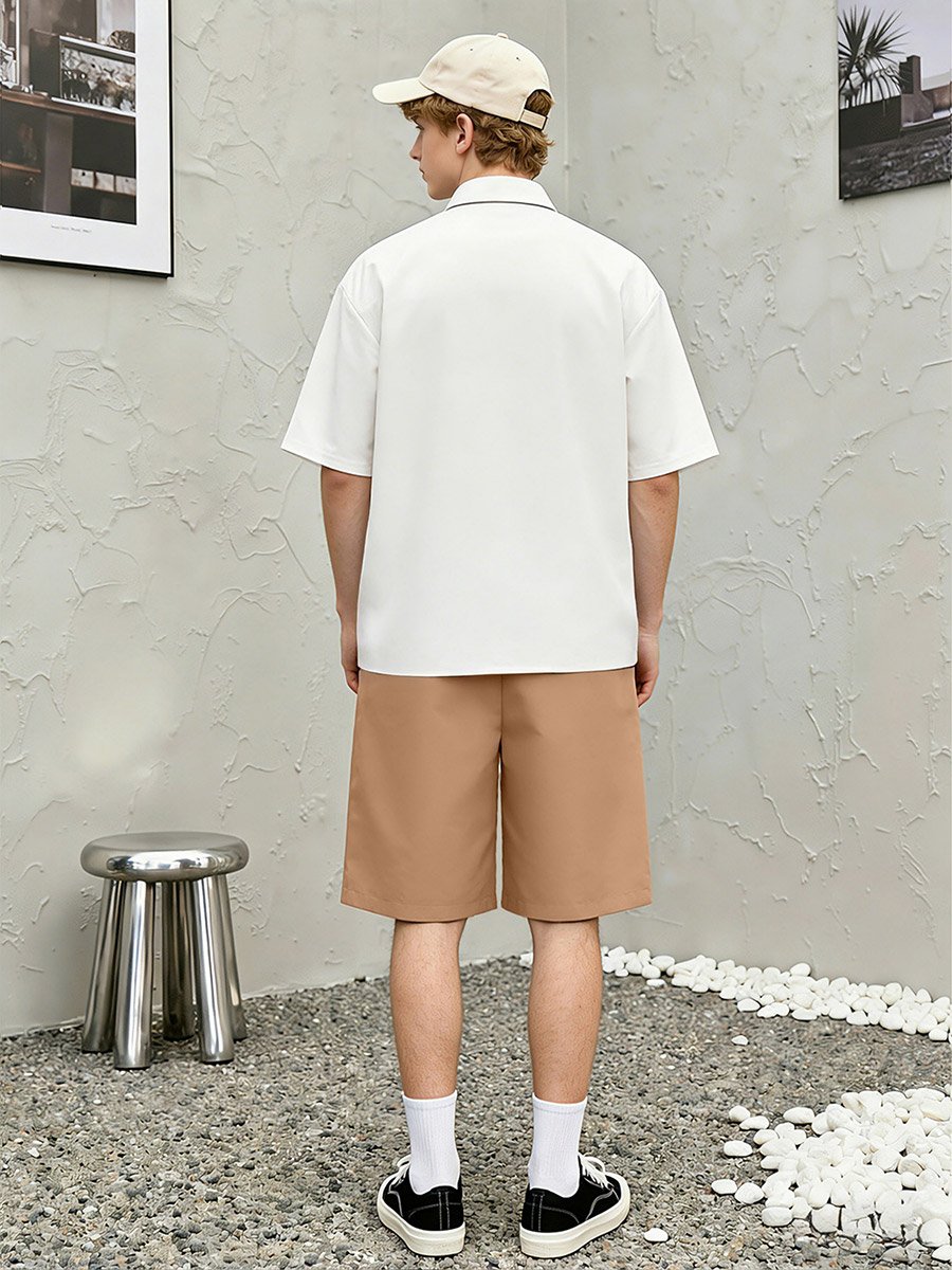Men Color Block Pocket Detail Shirt and Shorts Co-ords