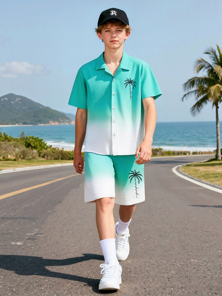 Men Tropical Ombre Look Shirt and Shorts Co-Ords