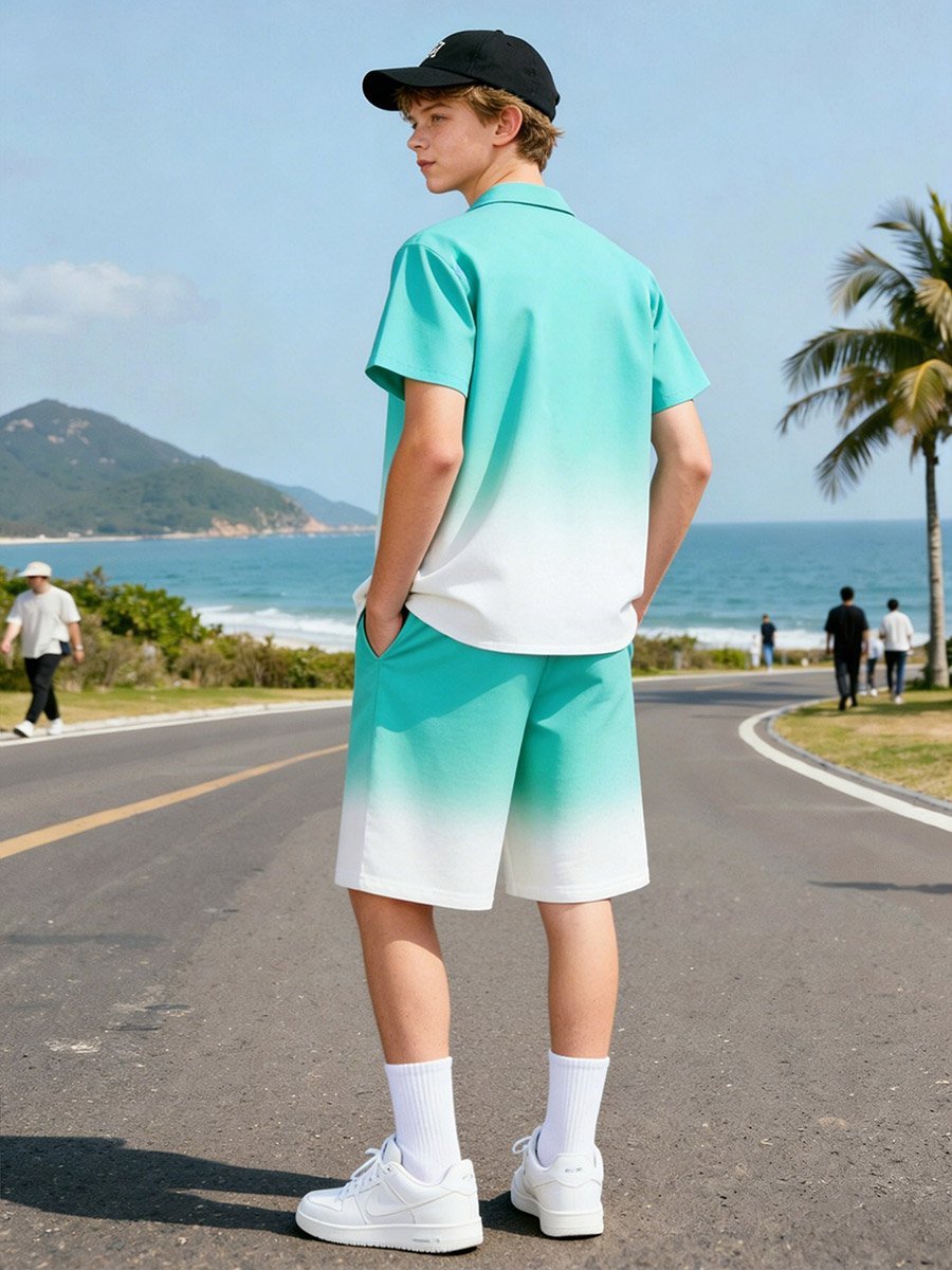 Men Tropical Ombre Look Shirt and Shorts Co-Ords