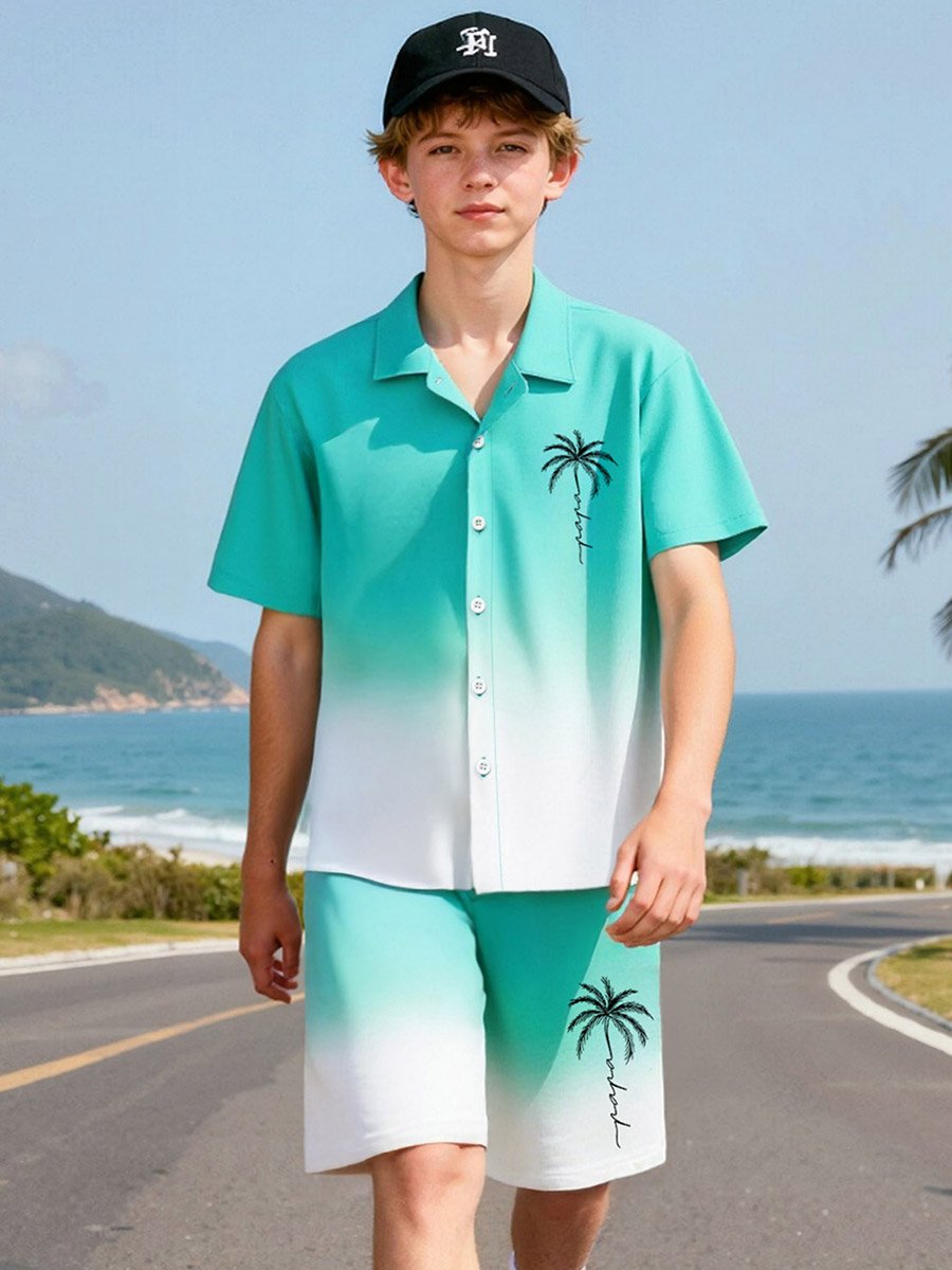 Men Tropical Ombre Look Shirt and Shorts Co-Ords