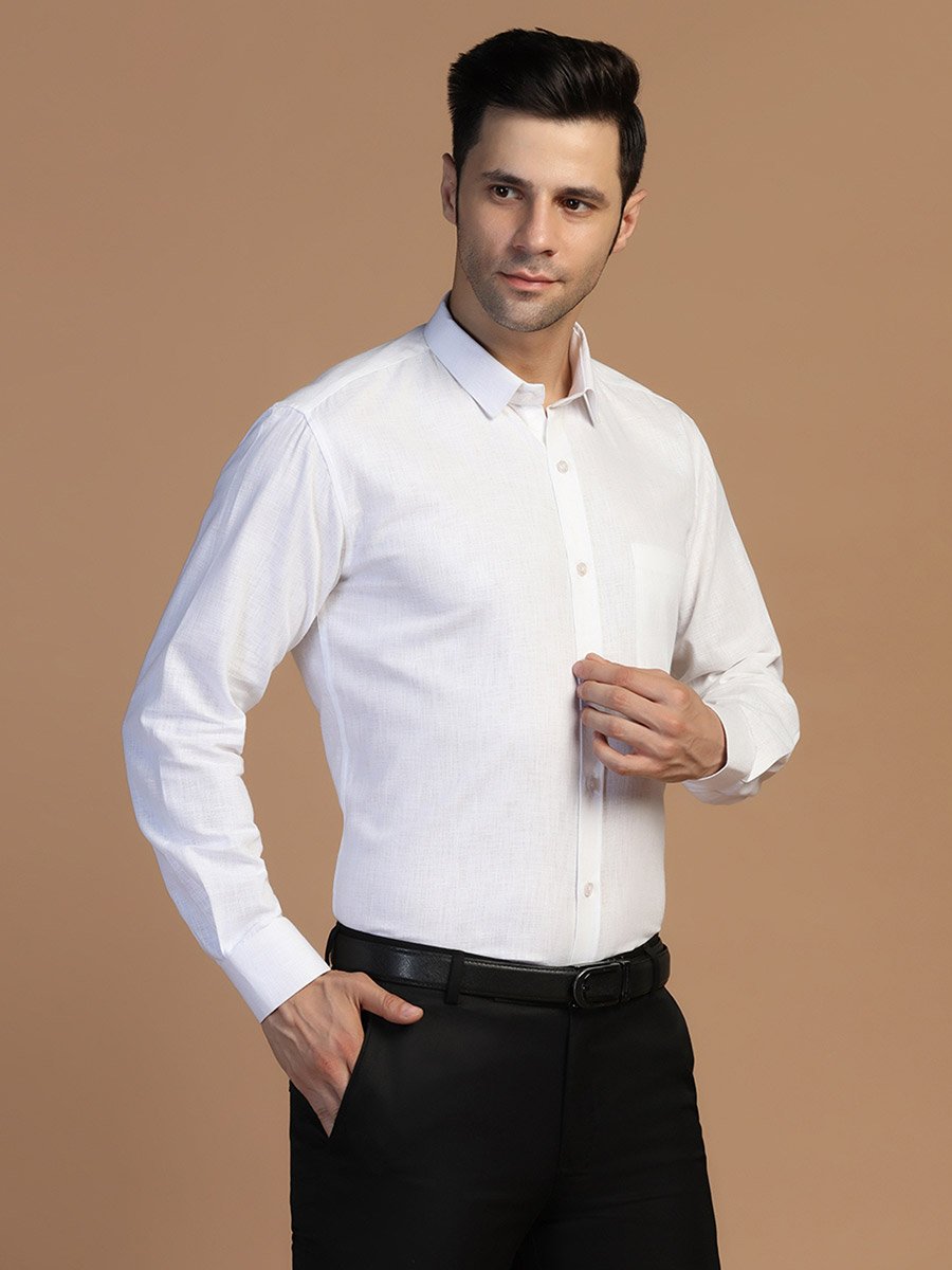 Men White Slim Fit Linen Shirt