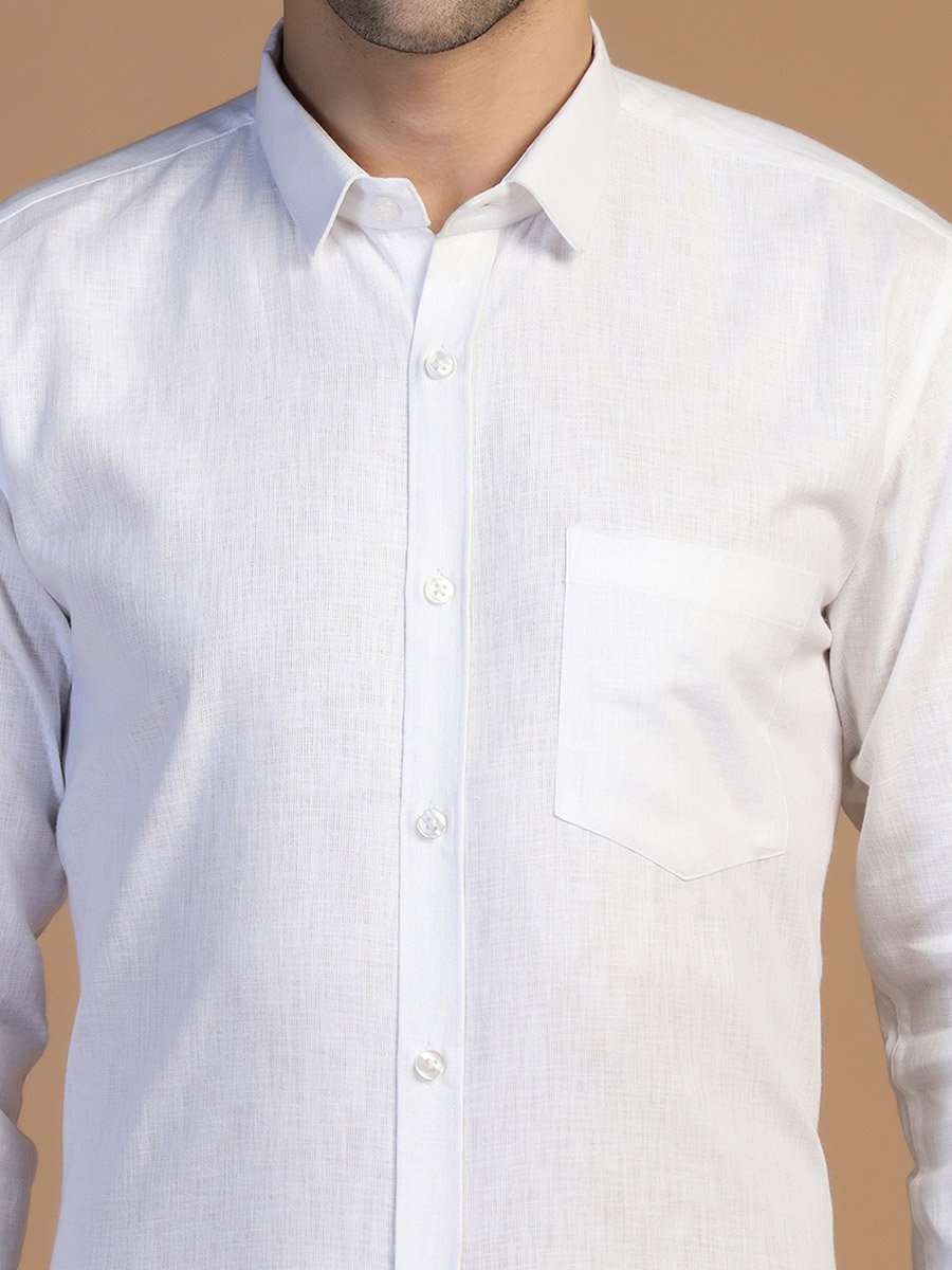 Men White Slim Fit Linen Shirt