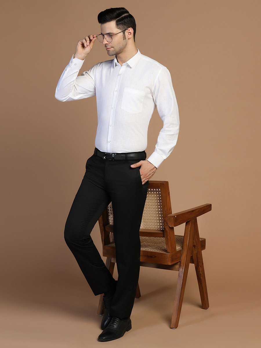 Men White Slim Fit Linen Shirt