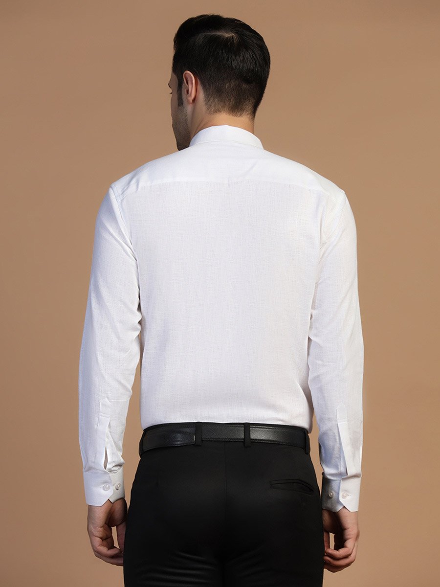 Men White Slim Fit Linen Shirt