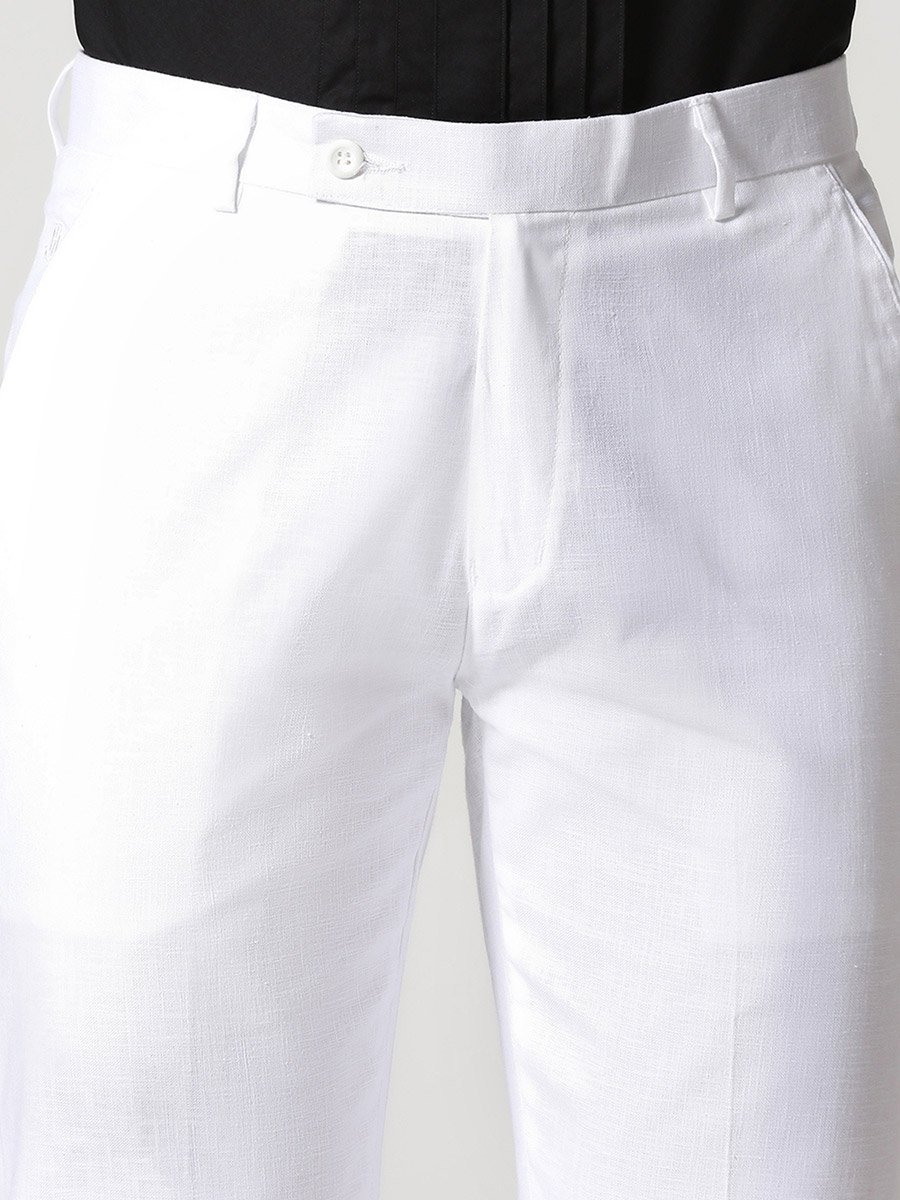 Men White Linen Slim Fit Trousers