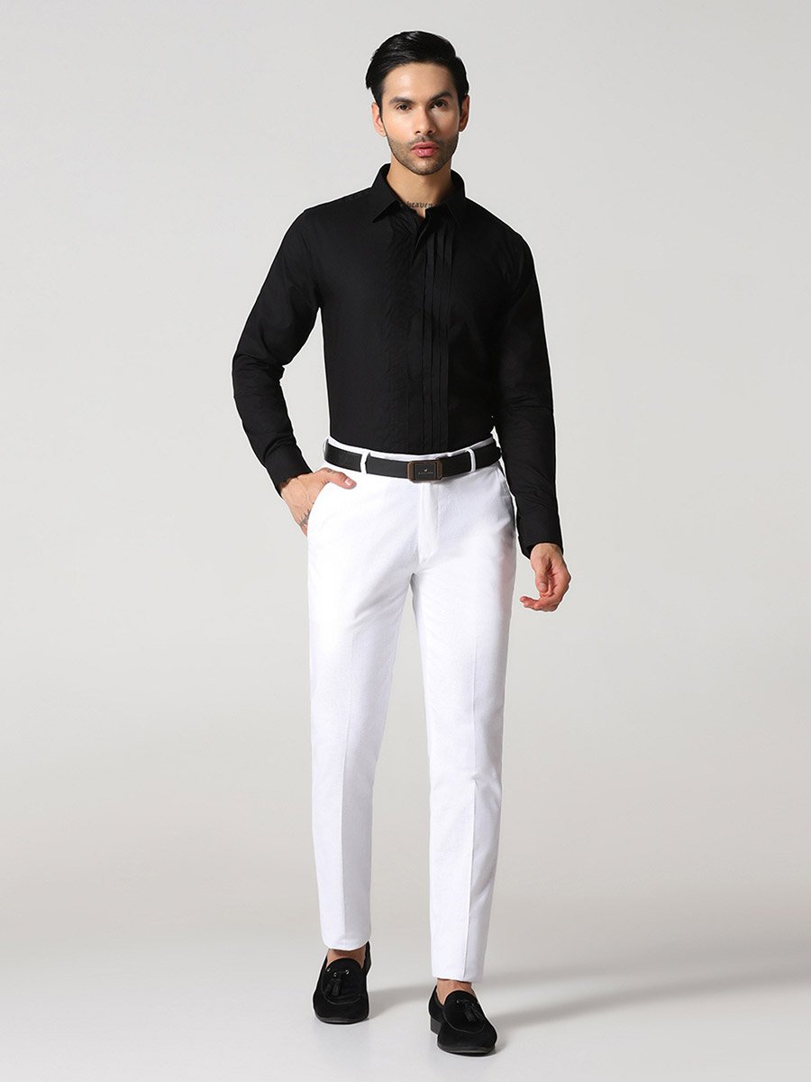 Men White Linen Slim Fit Trousers