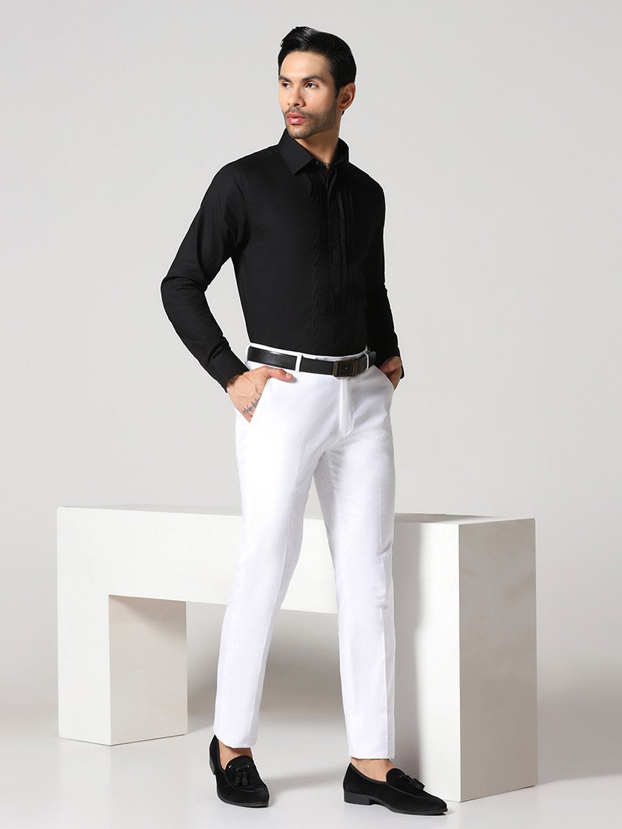 Men White Linen Slim Fit Trousers
