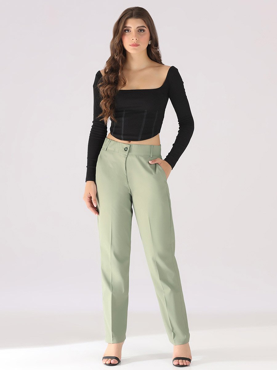 Light Green Straight Fit Trousers