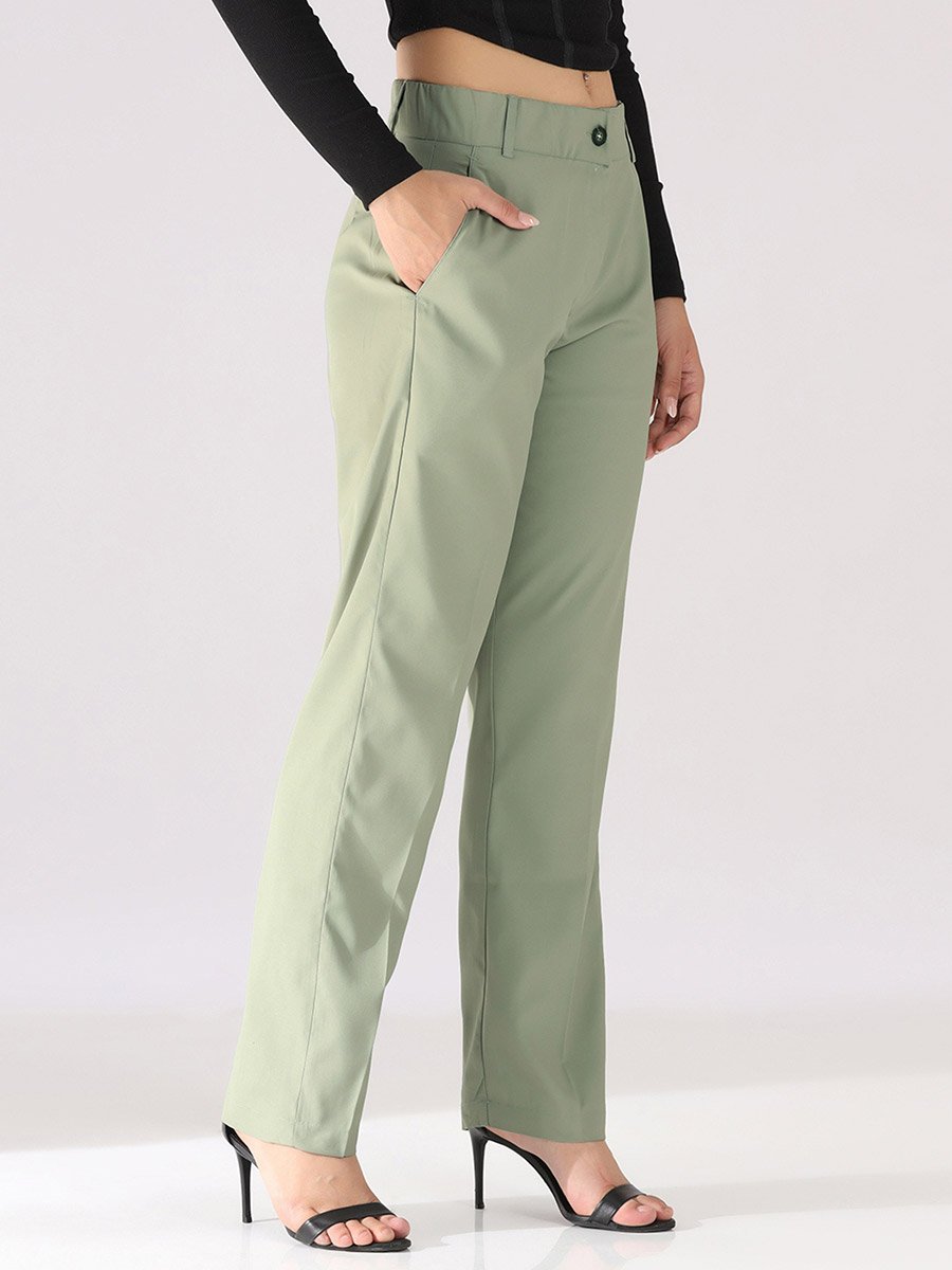 Light Green Straight Fit Trousers