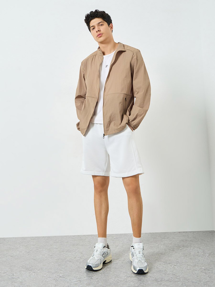 Men Khaki Zip-Up Jacket