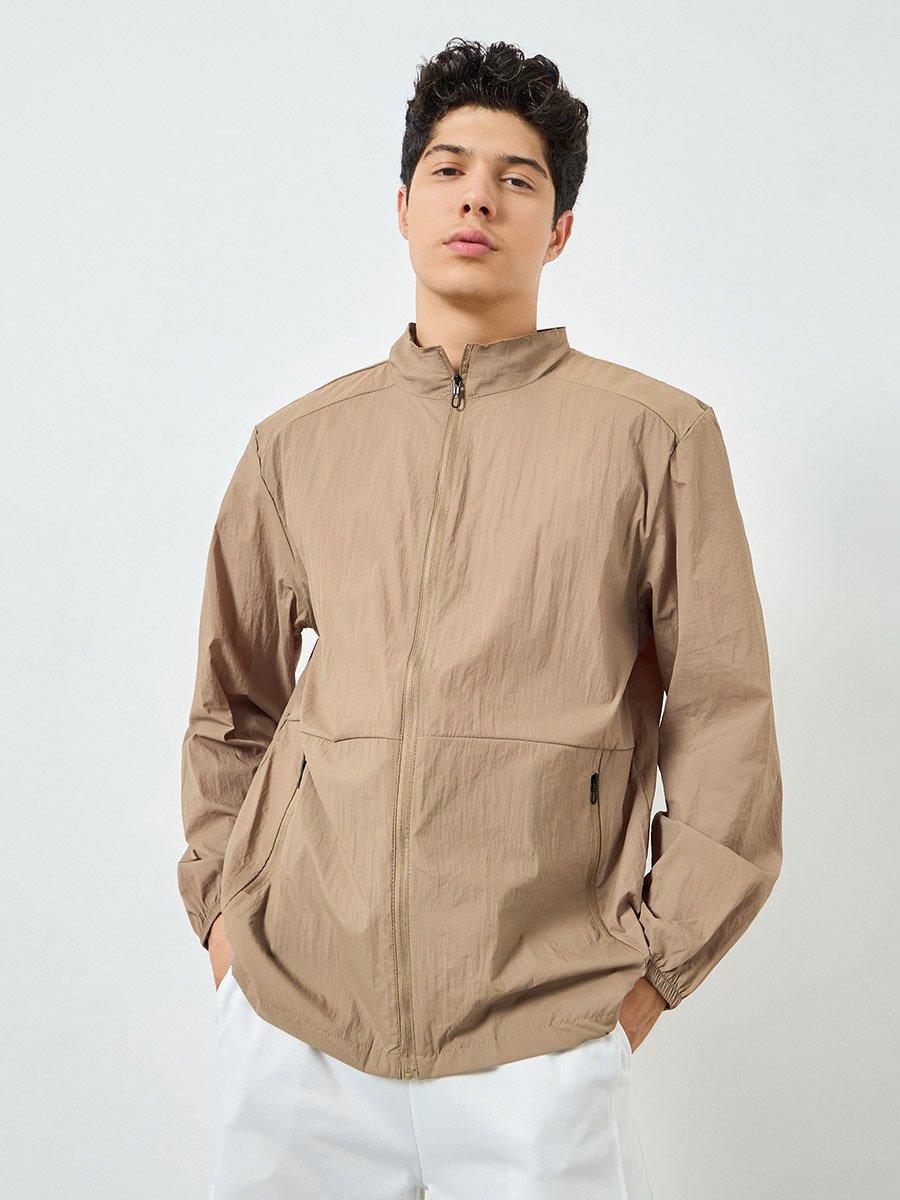 Men Khaki Zip-Up Jacket