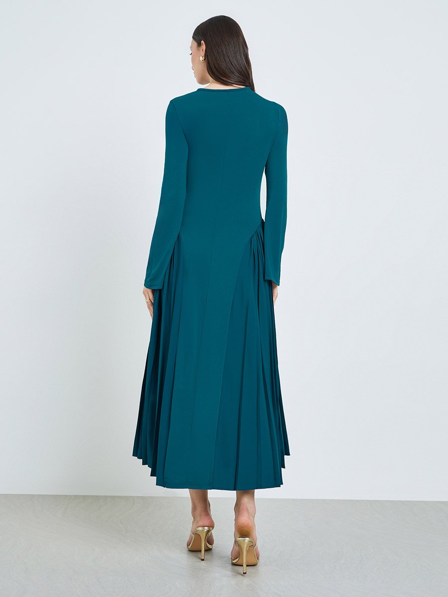 Teal Cut-Out Detail Pleated Maxi Dress For Women at Kuwait | Styli Teal Cut-Out Detail Pleated Maxi Dress For Women at Kuwait | Styli
