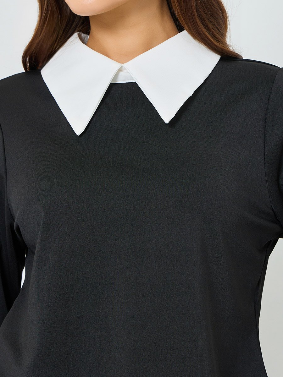 Black Long Sleeve Top with Contrast Collar