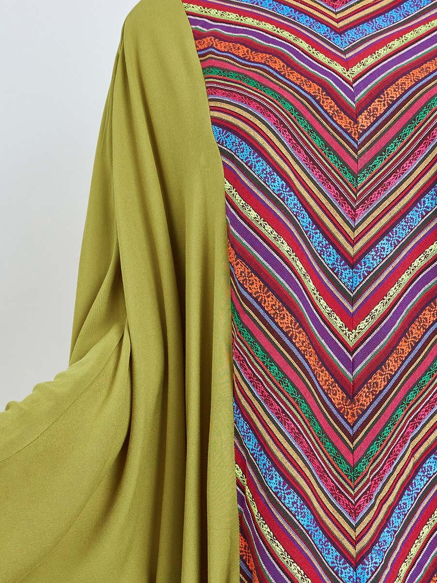 Green Batwing Sleeves Patterned Kaftan