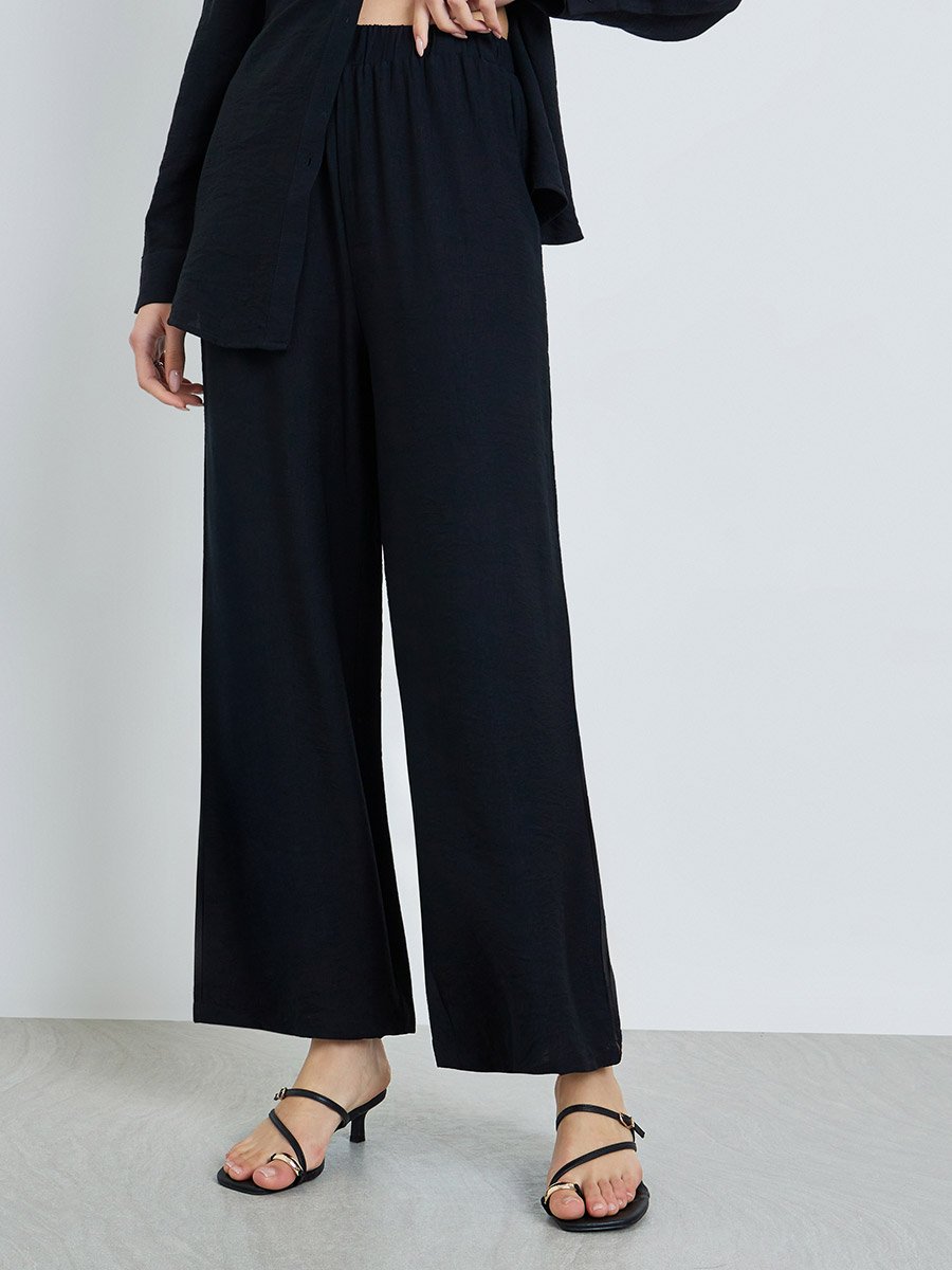 Black Lace Detail Longline Shirt and Pants Co-Ords