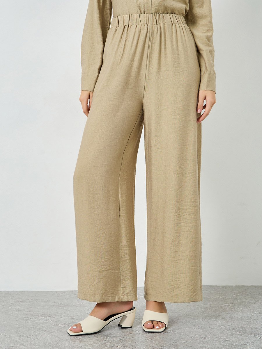 Beige Lace Detail Longline Shirt and Pants Co-Ords