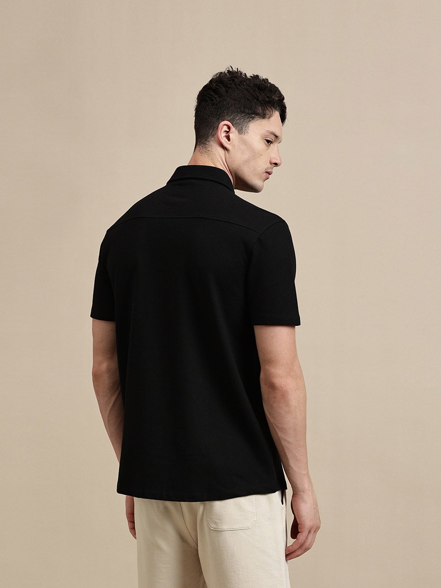 Men Black Solid Short Sleeve Regular Fit Shirt