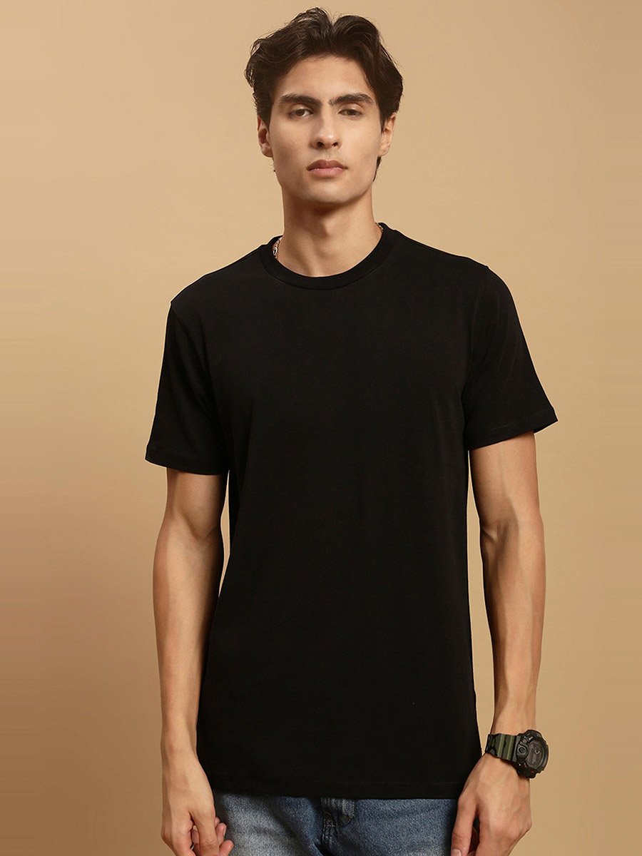 Men Black Crew Neck Slim Fit T-Shirt