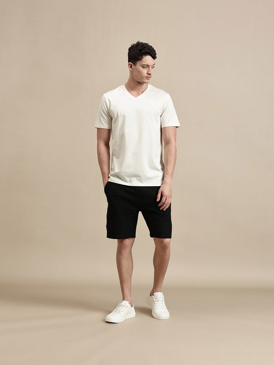 Men Off White V Neck Slim Fit T-Shirt