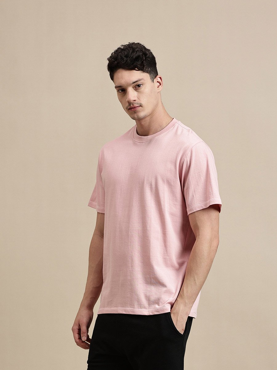 Men Pink Crew Neck 100% Cotton Comfort Fit T-Shirt