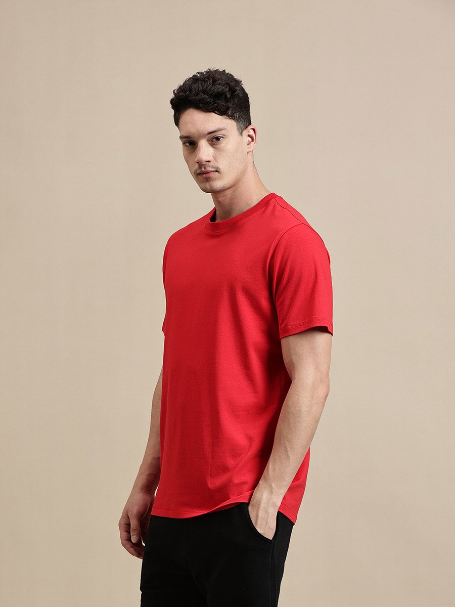 Men Red Crew Neck Slim Fit T-Shirt