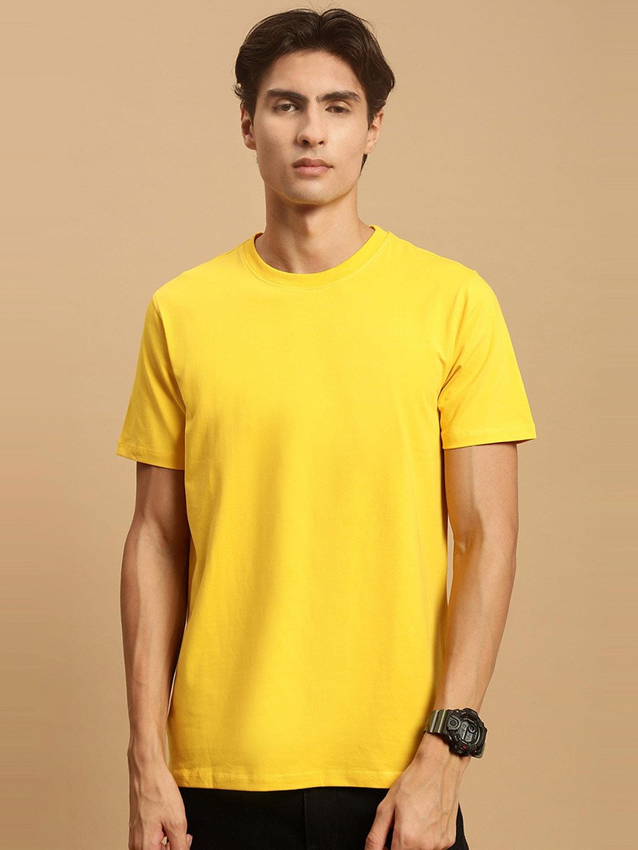 Men Mustard Crew Neck Slim Fit T-Shirt