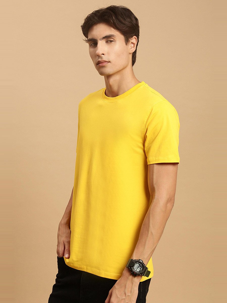Men Mustard Crew Neck Slim Fit T-Shirt