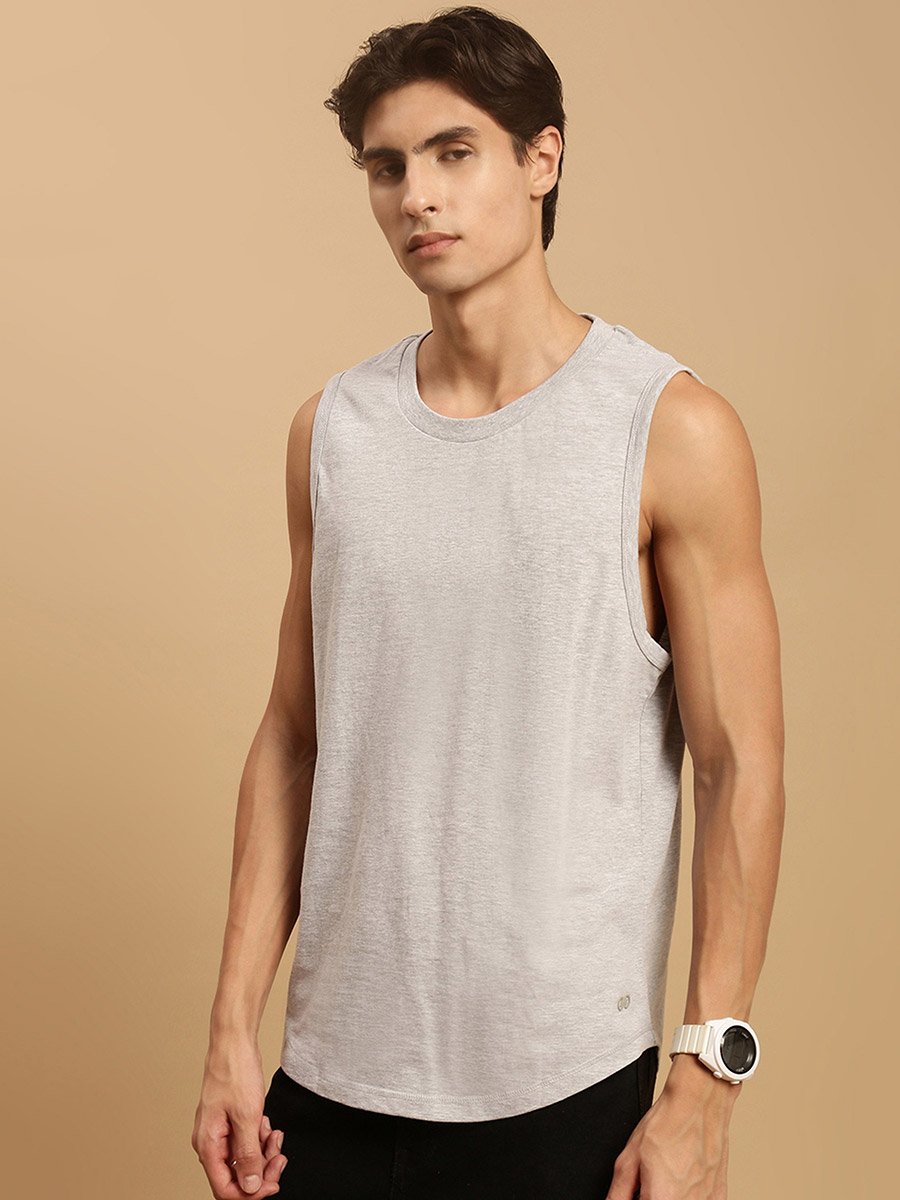 Men Grey Crew Neck 100% Cotton Oversized Tank
