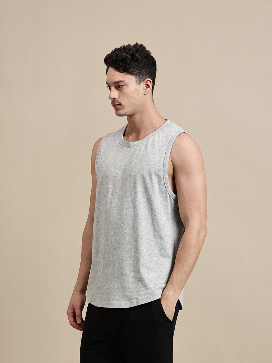 Men Grey Solid 100% Cotton Comfort Fit Tank
