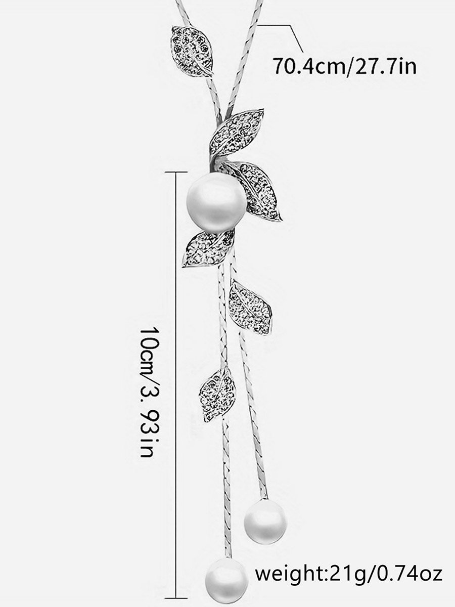 Embellished Leaf Shaped Pendant Long Necklace