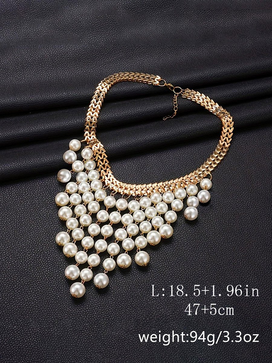 Embellished Tassel Faux Pearl Necklace
