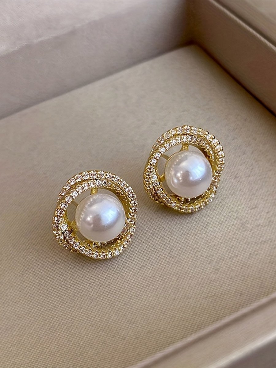 Rhinestone Faux Pearl Earrings
