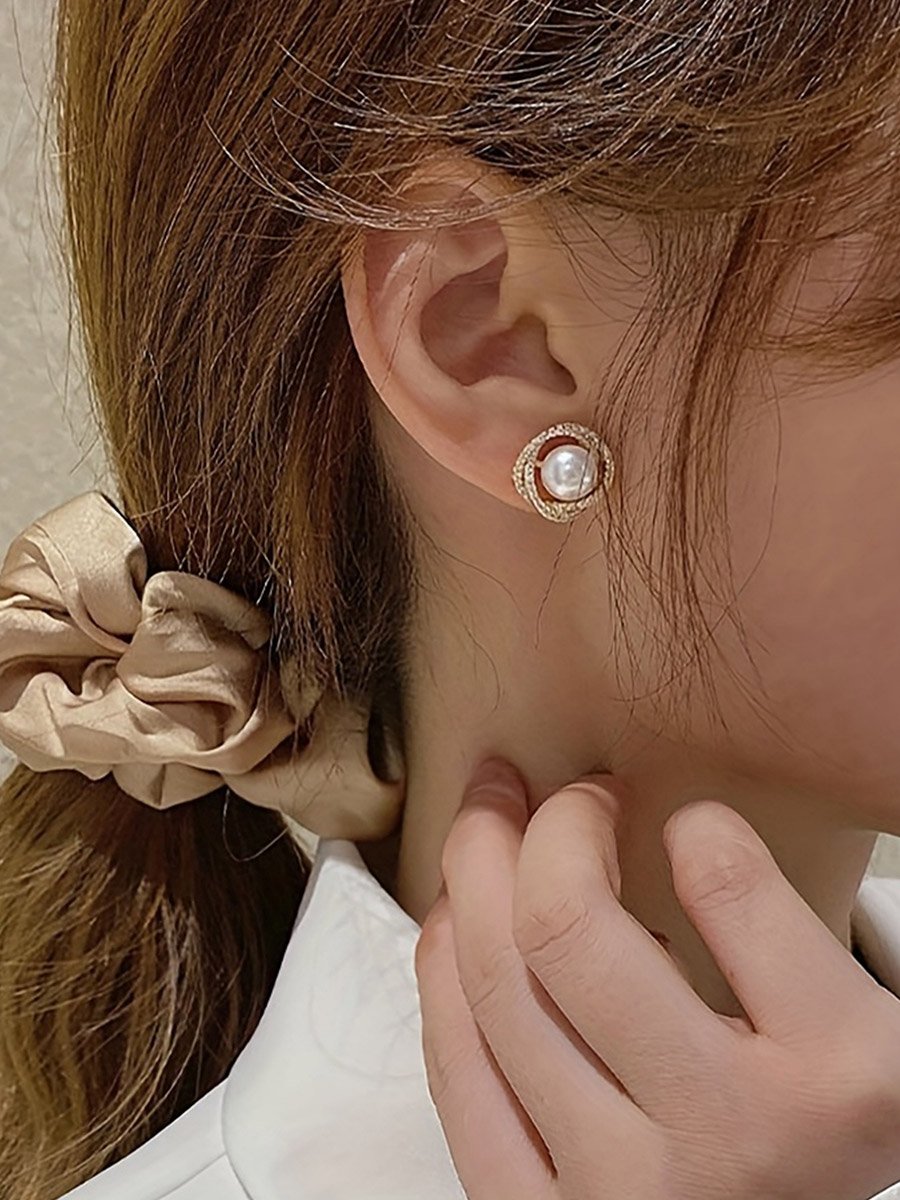 Rhinestone Faux Pearl Earrings