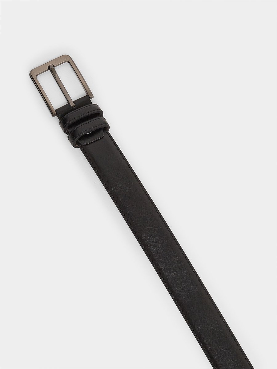 Black Faux Leather Square Buckle Belt