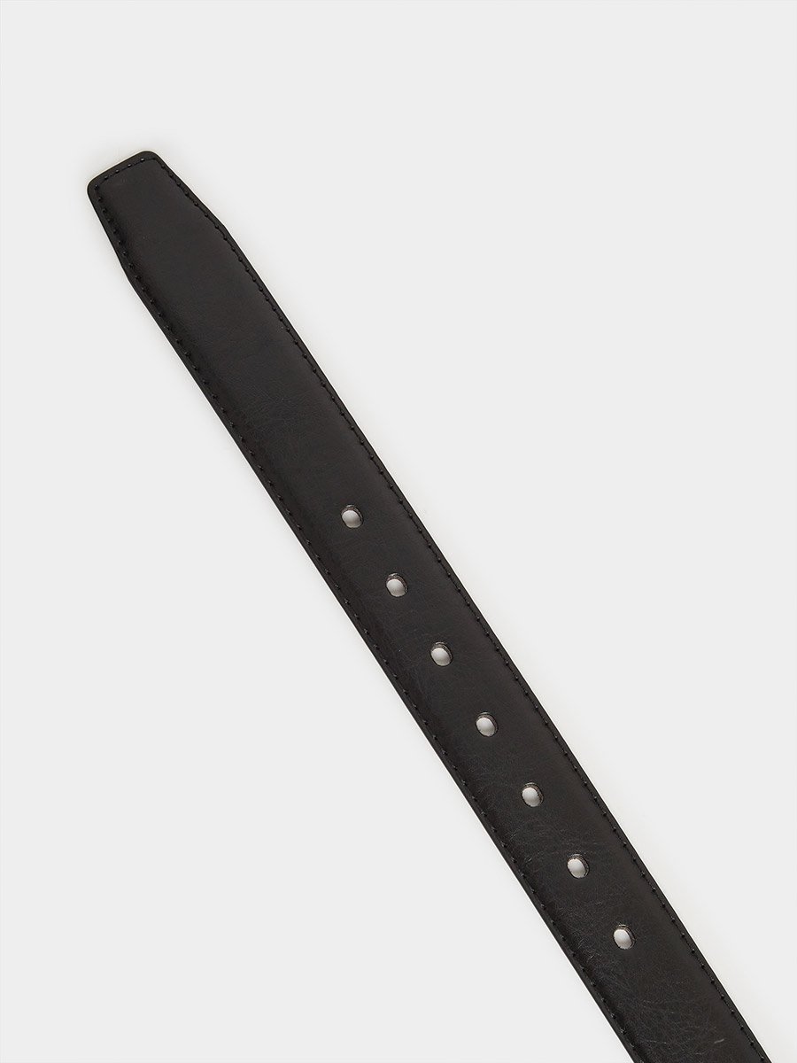 Black Faux Leather Square Buckle Belt