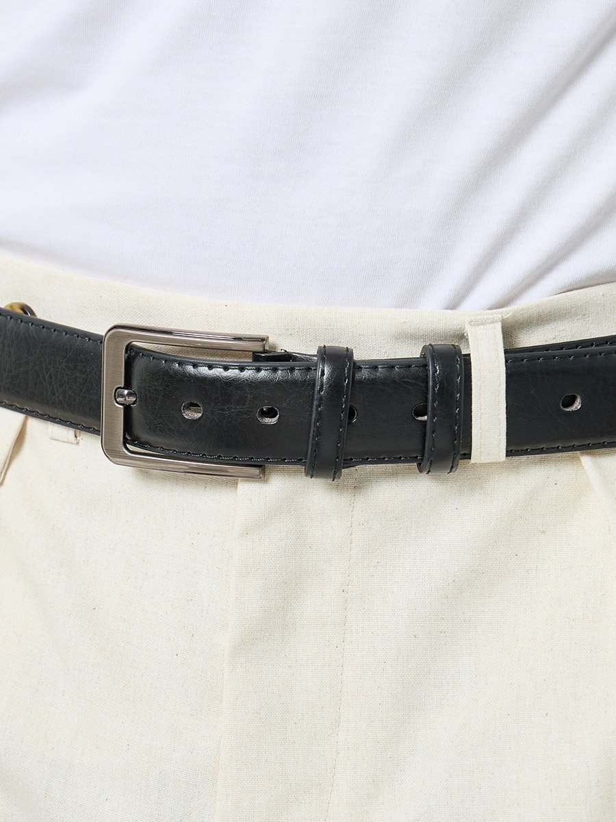 Black Faux Leather Square Buckle Belt