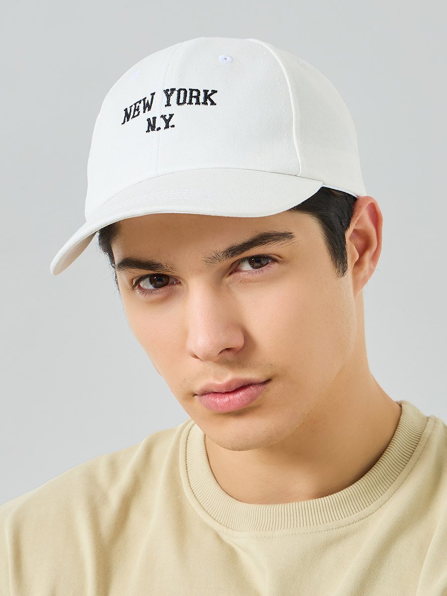 White Embroidered NY Baseball Cap