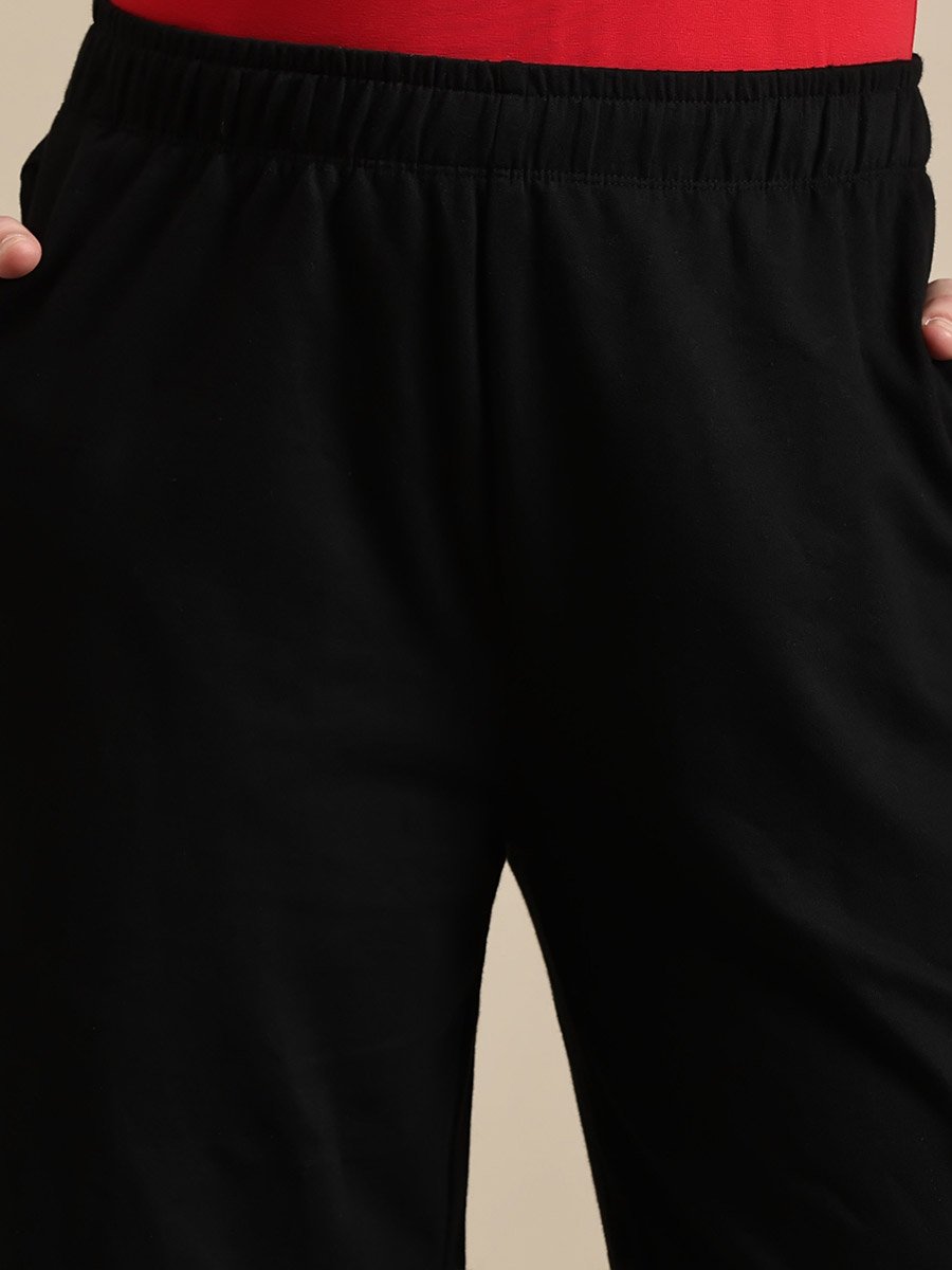 Black Solid Cotton Straight Fit Pants