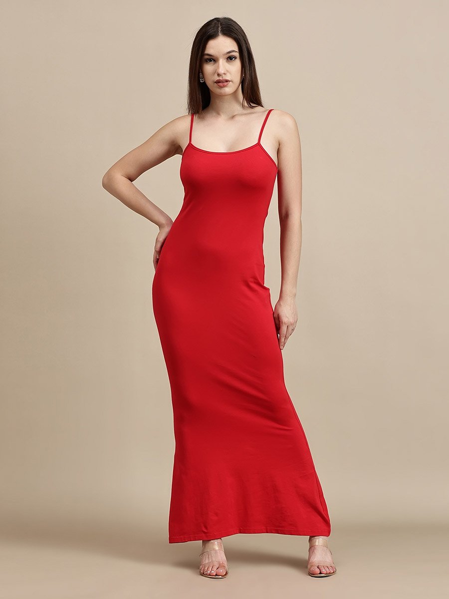 Red Plain Strappy Cami Maxi Dress