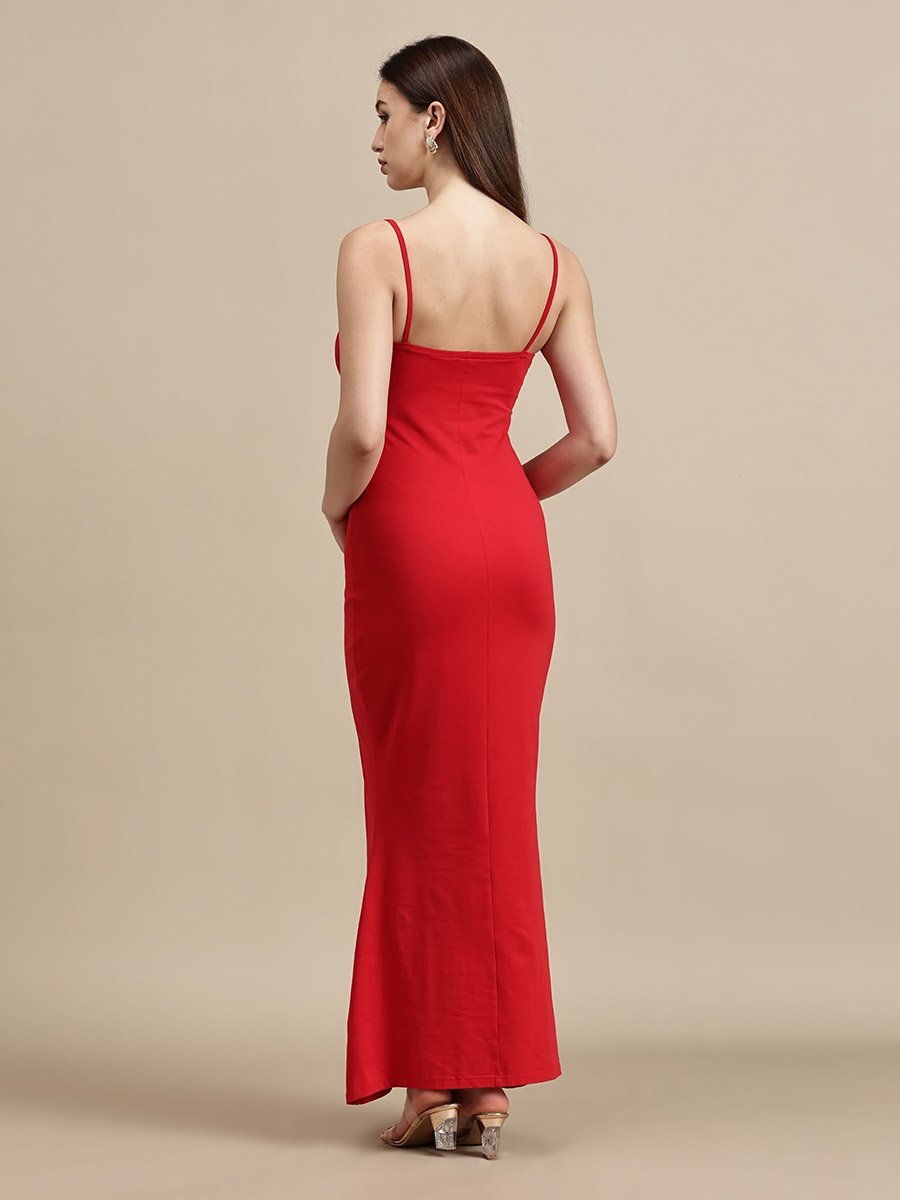 Red Plain Strappy Cami Maxi Dress