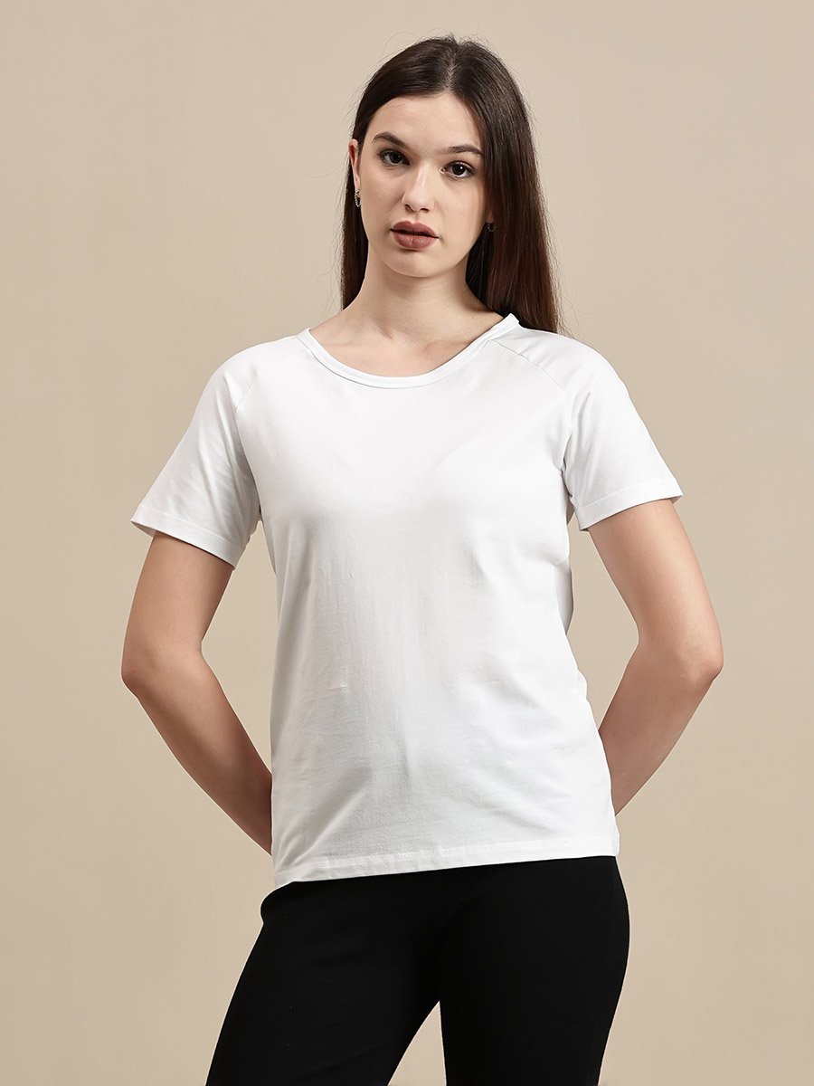 White Solid Raglan Sleeve Top