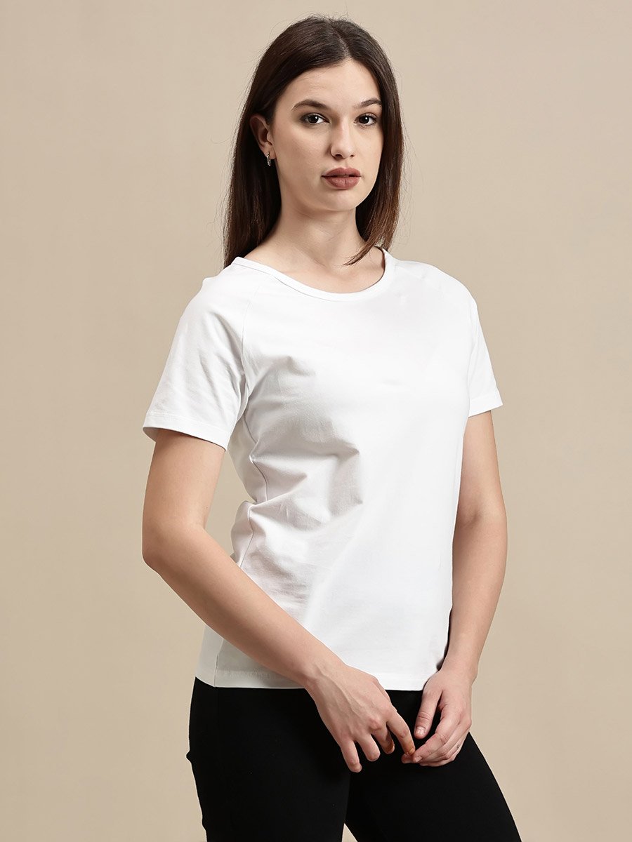 White Solid Raglan Sleeve Top