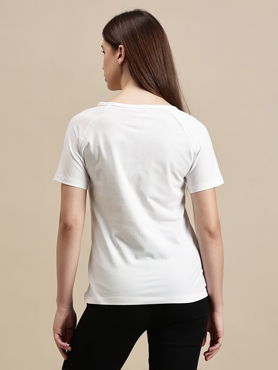 White Solid Raglan Sleeve Top