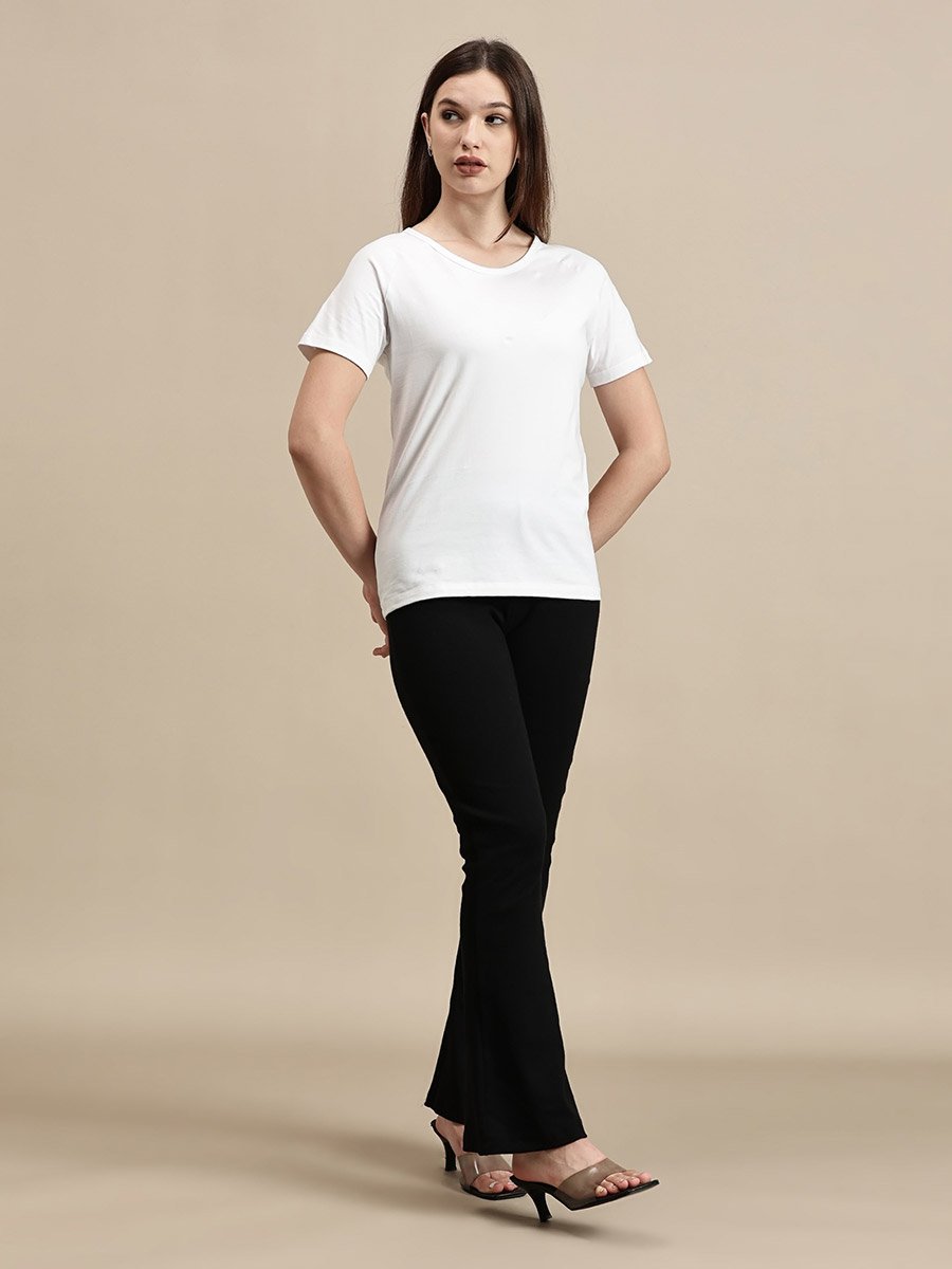 White Solid Raglan Sleeve Top